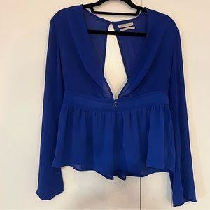 Urban Outfitters Blue Long Sleeve Deep V Blouse